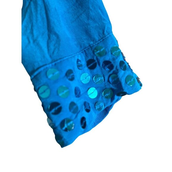 Diane Gilman Silk Sequin Top Blue 1X Glam Classic Tank Shimmer Artsy Workwear - Picture 3 of 14